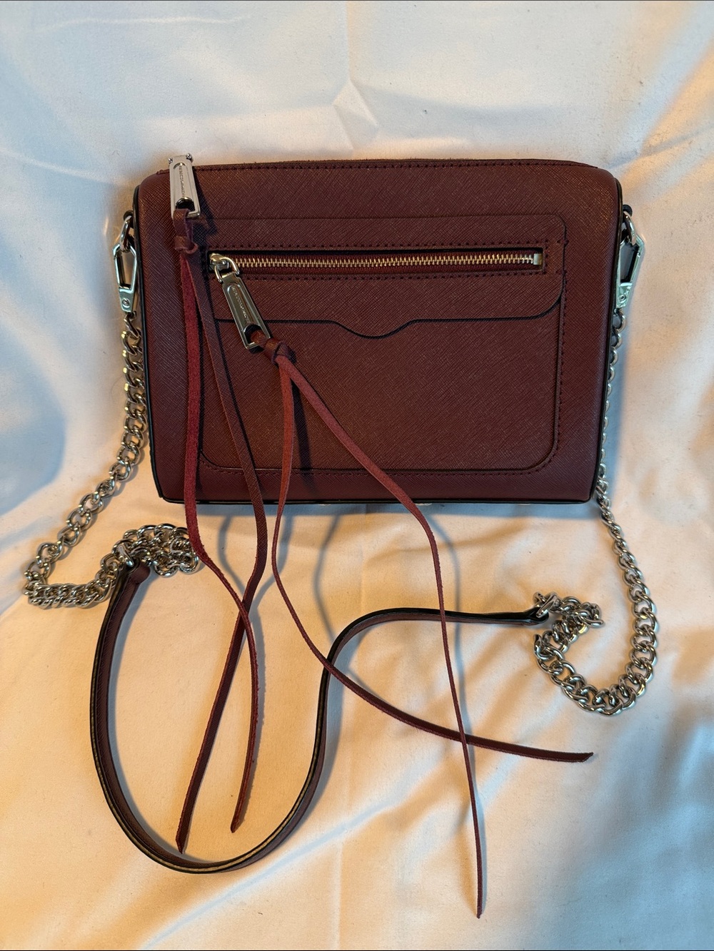 Rebecca Minkoff Burgundy Crossbody with Silver Chain Detail